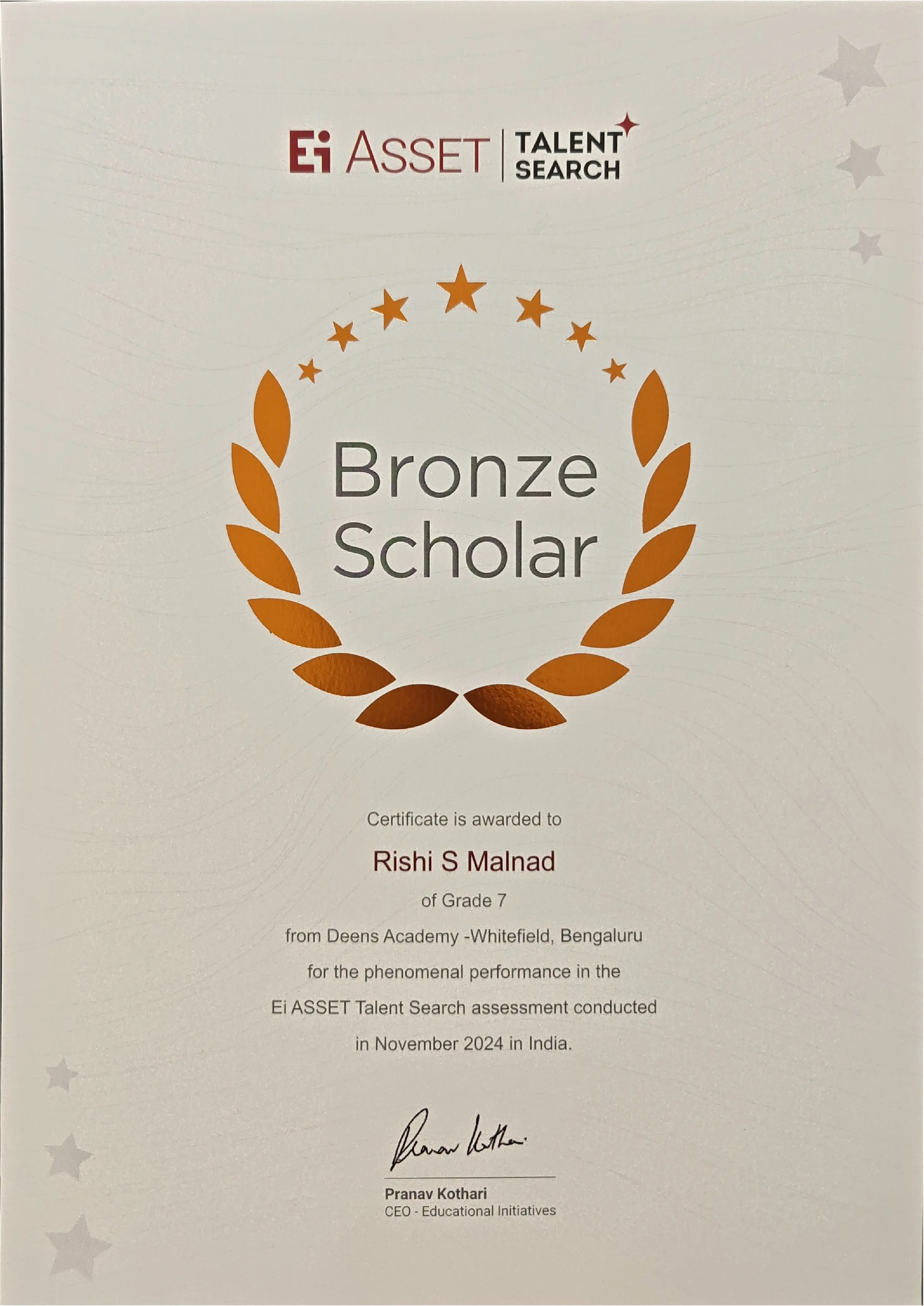 Ei Asset Bronze Scholar (Grade 7 - 2024/25)